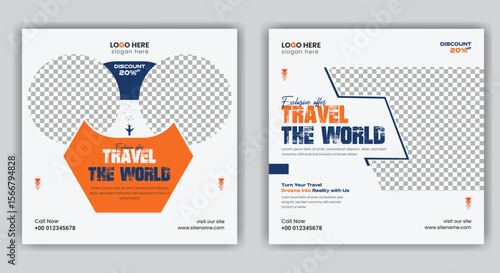 Travel Agency Post banner template vector and summer beach traveling tour design