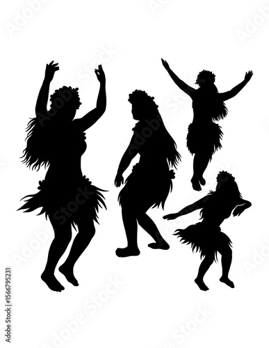 Hula girl Tahitian, Hawaiian female dancer silhouette