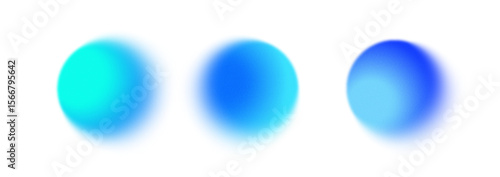 A collection of blurred blue gradient circles with noise and grainy textures