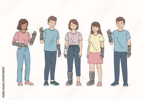 Flat Style Diverse People with Exoskeleton Arm Technology Illustration