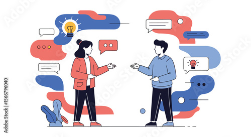 Engaging in productive dialogue fostering collaboration and idea exchange between two individuals in a visually dynamic setting