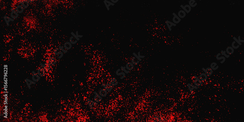 Red color powder explosion isolated on black background. Colorful dust explode. Paint Holi, dust particles splash. Network concept with spray. Futuristic technology element. 3D rendering.