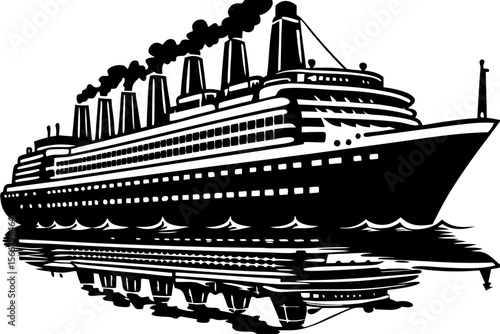 Majestic Ocean Liner Vintage Cruise Ship Illustration