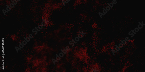 Red color powder explosion isolated on black background. Colorful dust explode. Paint Holi, dust particles splash. Network concept with spray. Futuristic technology element. 3D rendering.
