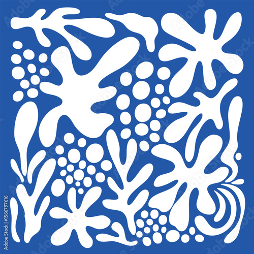 Vector blue coral seamless pattern in vintage style. Abstract algae background. Design for poster art