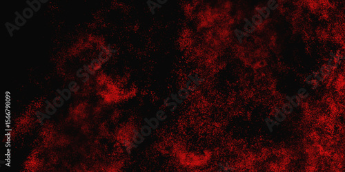 Red color powder explosion isolated on black background. Colorful dust explode. Paint Holi, dust particles splash. Network concept with spray. Futuristic technology element. 3D rendering.