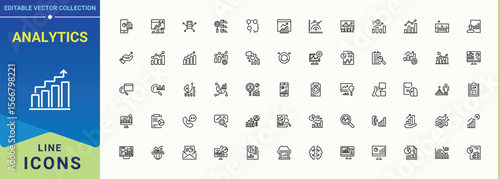 Analytics simple icon set. Trendy minimal icons. Analysis line icon set. Related to data statistics, computing, research, analysis and more.
