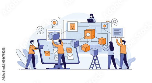 Illustrative visual representation of a collaborative team working together on a complex digital project utilizing innovative technology and modern design principles