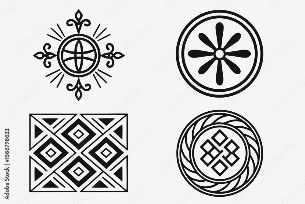 Fototapeta premium Modern geometric abstract symbols and signs collection in black and vibrant colors