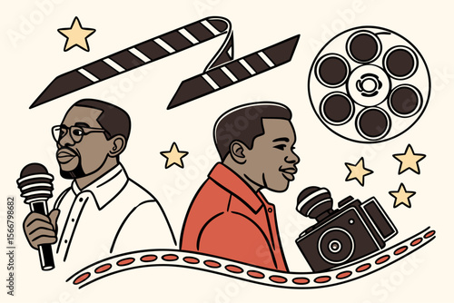 Collection of black entertainment and film icons for media projects