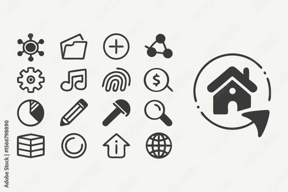 Fototapeta premium Set of 40 soft rounded black glyph icons for essential user interface design elements