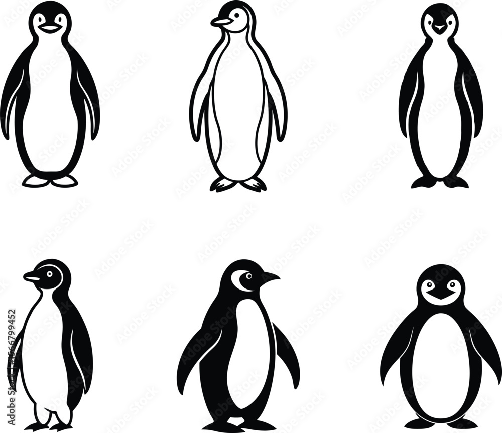 Naklejka premium penguin silhouette vector icon set, symbol of penguins on a white background.