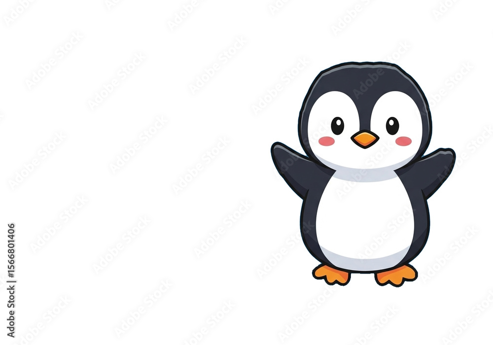 Fototapeta premium A cartoon penguin, centered in the image, is depicted in a simple, symmetrical design