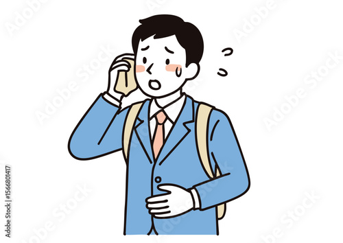 汗を拭いて熱中症を心配するスーツ姿の男性ビジネスマン（夏）