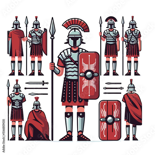Illustration of Ancient Roman Soldiers in Formation with Shields and Spears