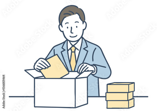 ビジネスマンのフリマ発送作業イラスト