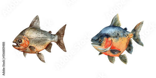 piranha watercolor vector illustration