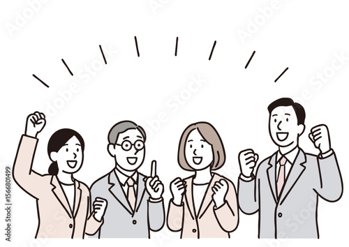 チームで喜びを分かち合うビジネスパーソンたちのイラスト