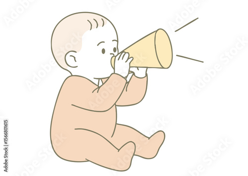 メガホンで声を出す座っている赤ちゃんのイラスト
