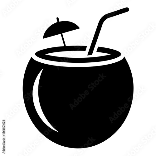 fresh coconut drink silhouette with white background