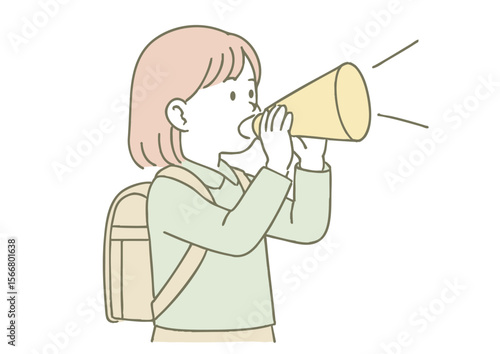 メガホンで呼びかける女の子のイラスト