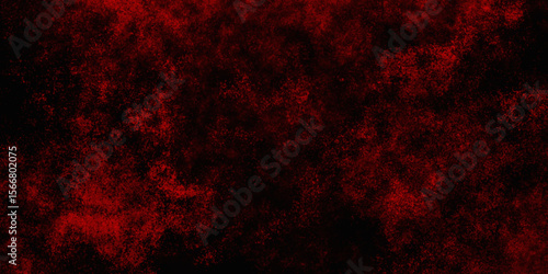 Red color powder explosion isolated on black background. Colorful dust explode. Paint Holi, dust particles splash. Network concept with spray. Futuristic technology element. 3D rendering.