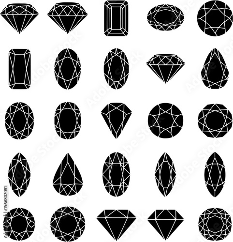 Black Gemstone and Diamond Cut Silhouettes Set