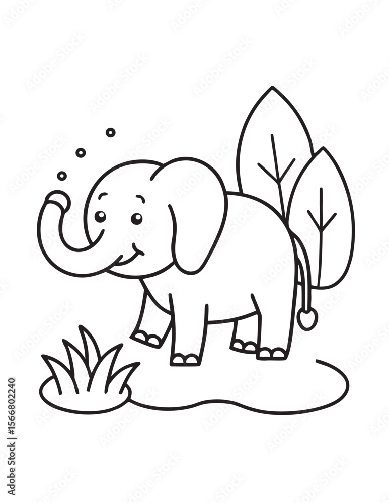 Fototapeta premium Elephant Splashing Water Joyfully Outline