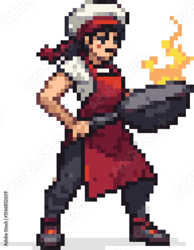 Crazy Chef With Red Apron Pixel Art