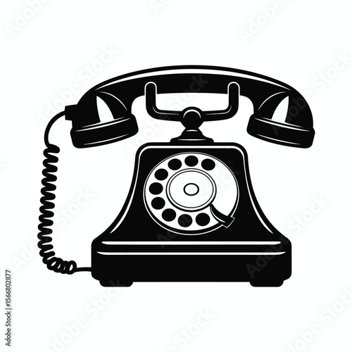 Classic black rotary dial telephone with coiled cord and handset