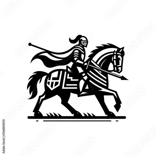 Medieval Armored Warrior on Horse with Sword Vector Illustration