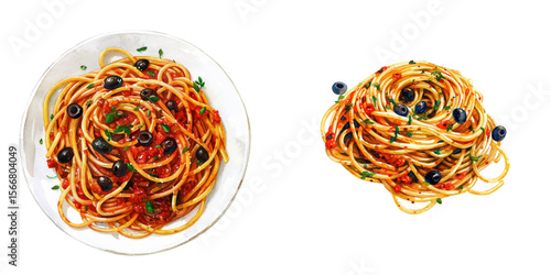 puttanesca spaghetti watercolor vector illustration