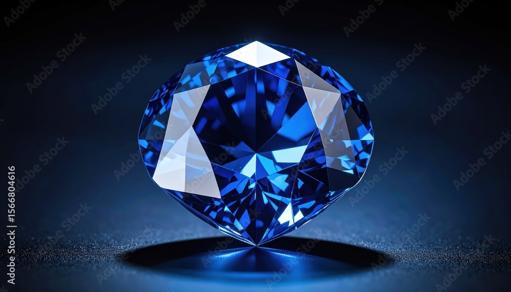 Vibrant, faceted blue gemstone against a dark blue backdrop Vibrant, faceted blue gemstone against a dark blue backdrop