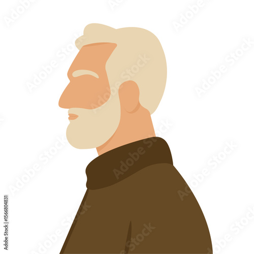 old and bearded man portrait, white-haired man profile, vector illustration