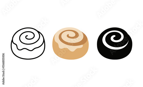 Monochrome and colorful cinnamon rolls illustration with spiral designs