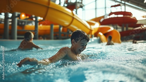 Happy boy enjoying water park fun