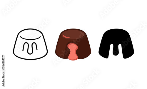 Minimalist chocolate fondant icon set with dripping lava filling design