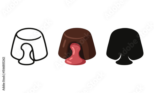 Minimalistic chocolate lava cake icons in black and brown