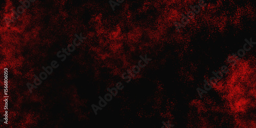 Red color powder explosion isolated on black background. Colorful dust explode. Paint Holi, dust particles splash. Network concept with spray. Futuristic technology element. 3D rendering.