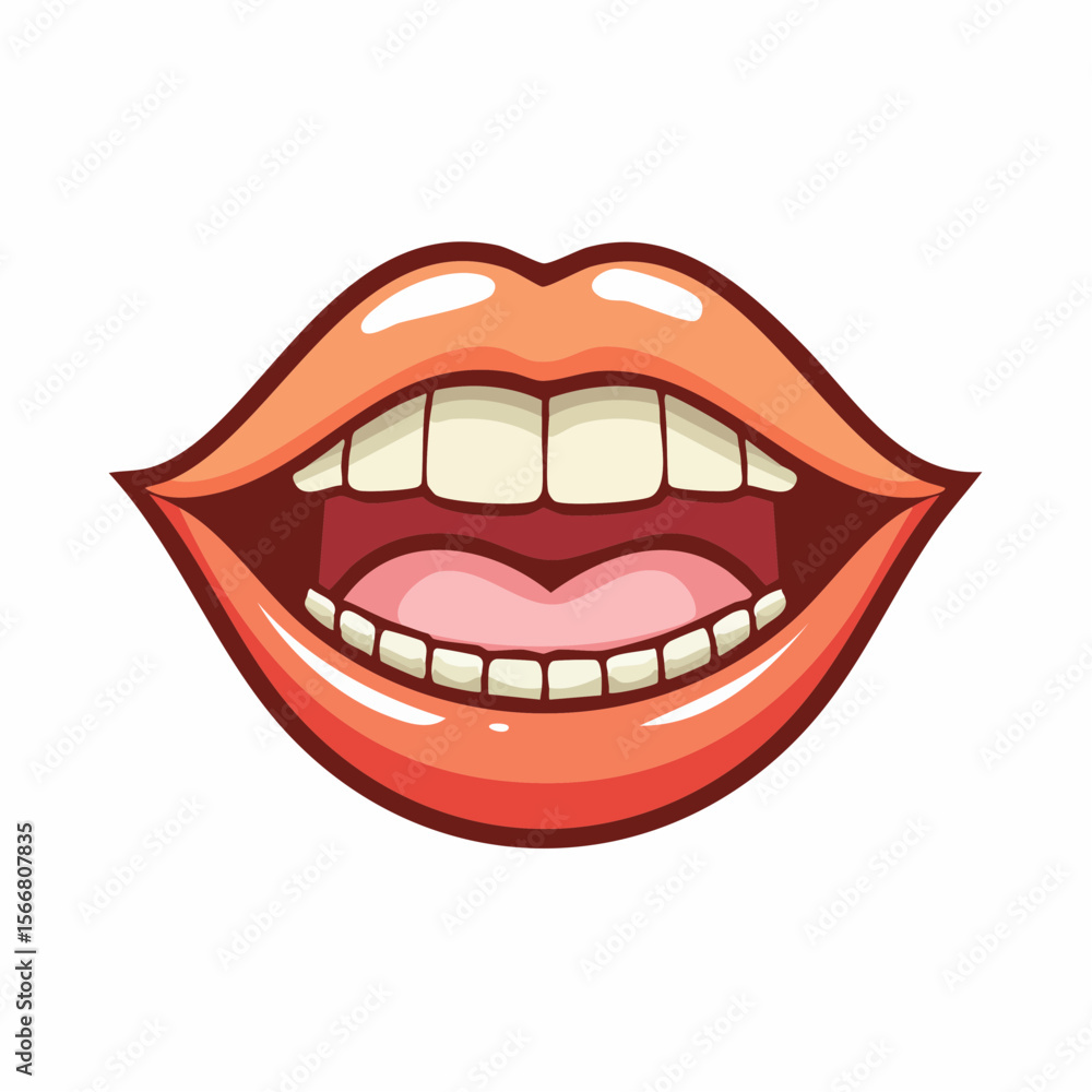 Open Mouth with Joy: A bright, open mouth with perfect teeth smiles wide, reflecting a feeling of pure joy. The illustration is created in a vibrant and friendly style. Open Mouth with Joy: A bright, open mouth with perfect teeth smiles wide, reflecting a feeling of pure joy. The illustration is created in a vibrant and friendly style.