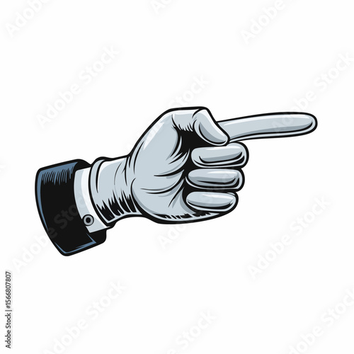 Pointing Hand: A stylized hand, elegantly gloved in white, extends its index finger in a definitive gesture of guidance, direction, or emphasis.
