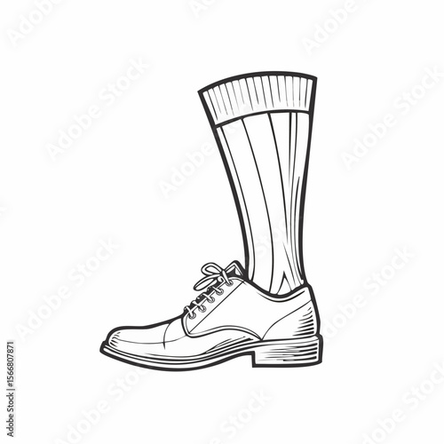 Fashionable Footwear: An elegant drawing of a leather shoe paired with a tall sock, showcasing timeless style and sophistication.