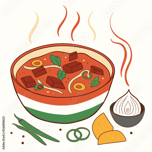 A bowl of goulash isolated on white background