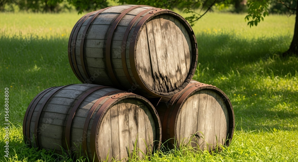 Obraz premium wooden classic barrels put in a feild