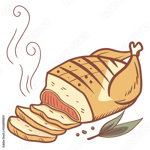 Roasted chicken is sliced and ready to serve