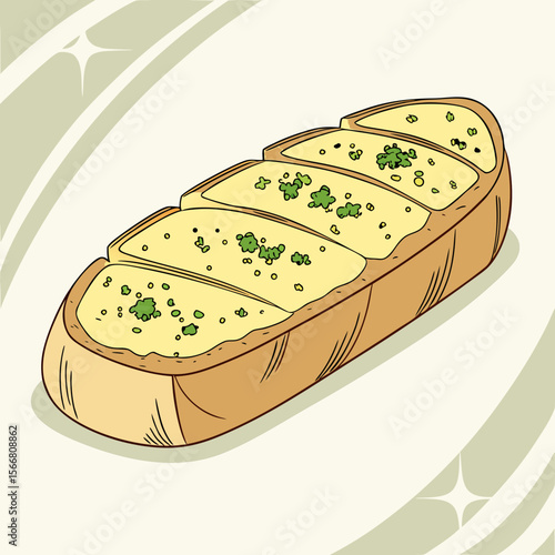 A loaf of garlic bread is isolated on white background