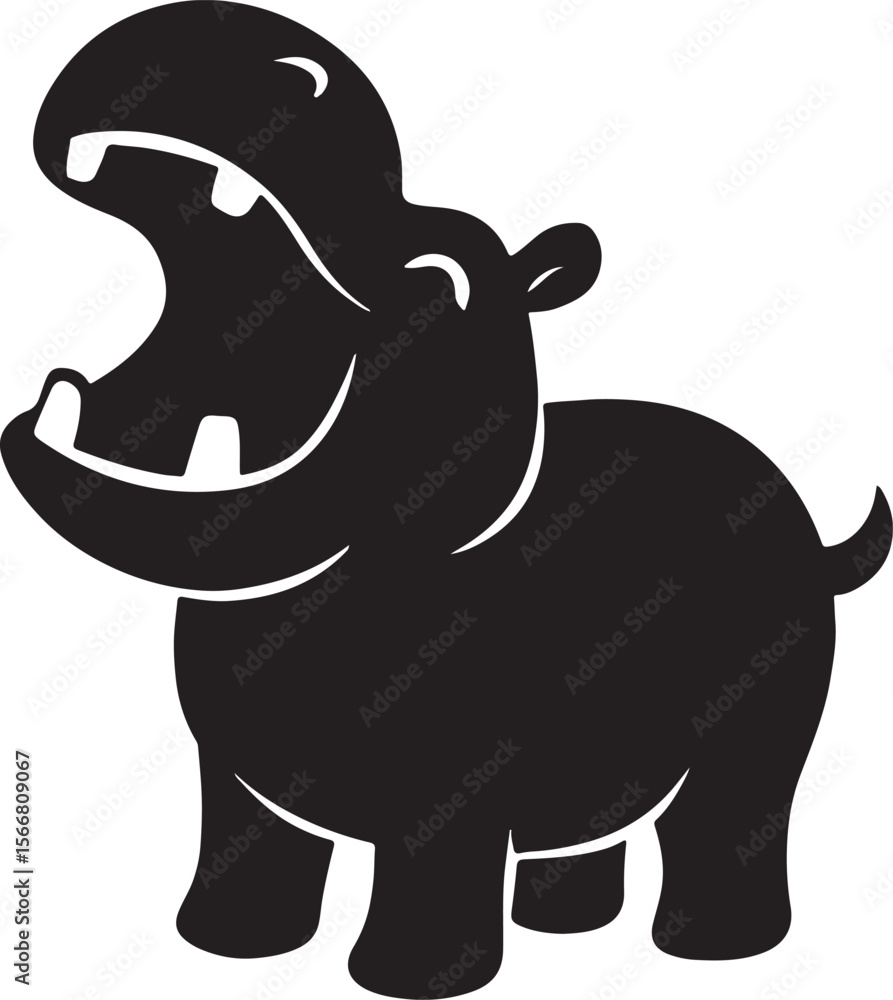 Obraz premium Smiling cartoon hippopotamus with mouth open and eyes closed on white vector