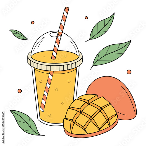 A refreshing mango smoothie isolated on white background