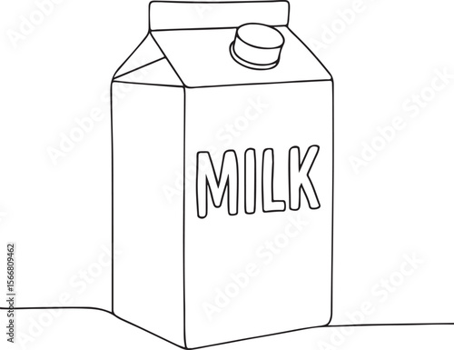 Outline sketch of milk carton with typography MILK in modern line art style