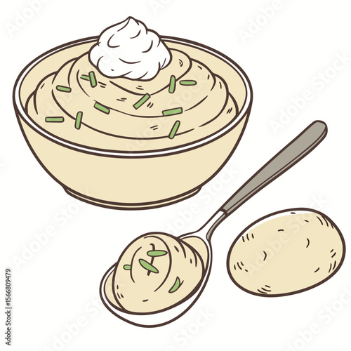 Mashed potatoes with cream isolated on white background